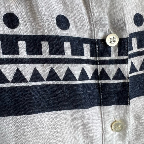 J Crew Linen Size 10 Shirt Blouse Navy Blue White Rollup Sleeves - Picture 8 of 16